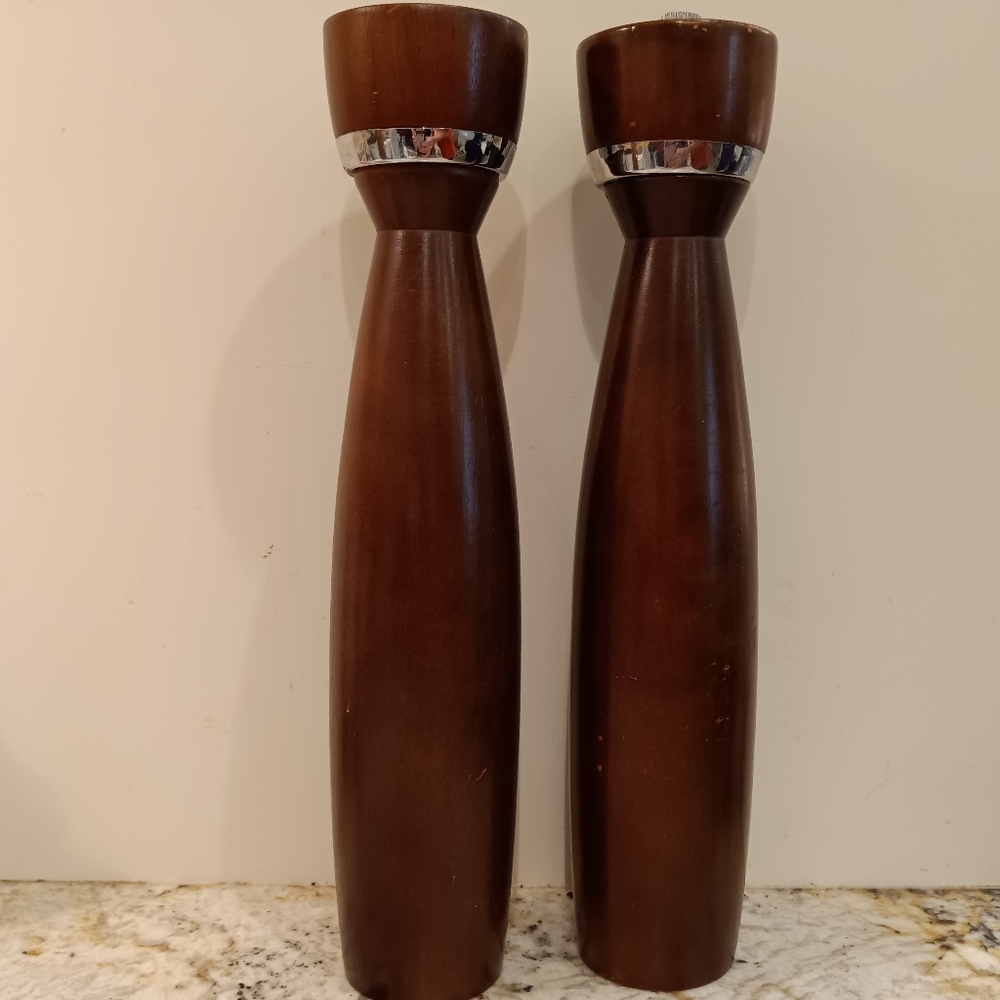 MCM Vintage Wood Salt Shaker & Peppermill Made in Japan 10.5" High